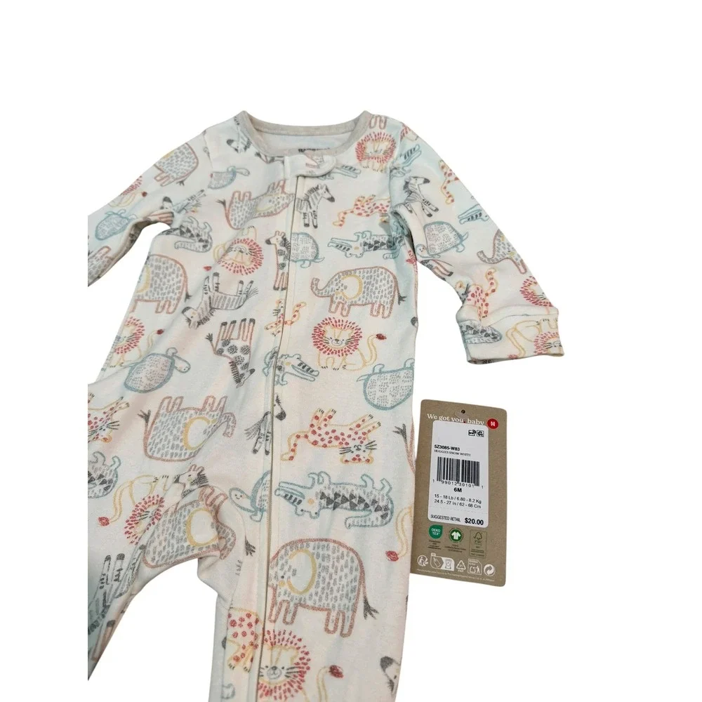 Huggies White Footed Sleeper Kids Animal Print Organic Cotton NWT 6M